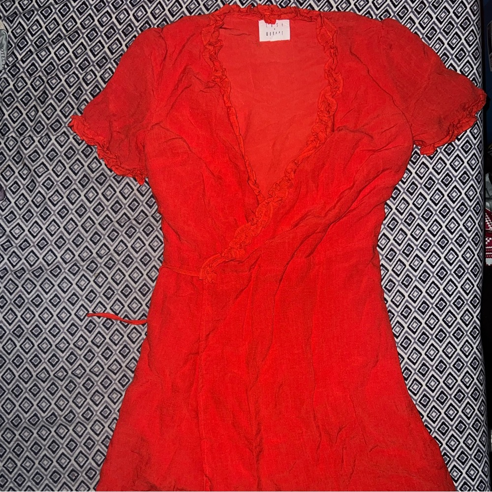 Orange Ruffled Wrap Dress - Picture 3 of 4